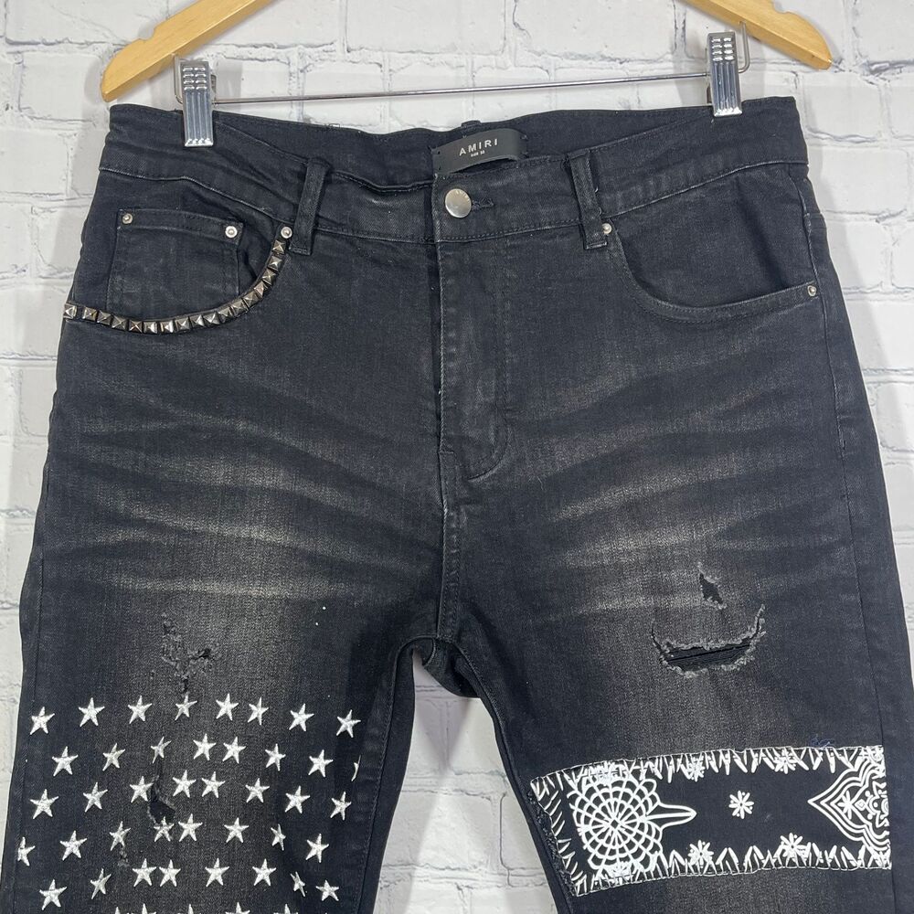 Amiri *Pristine* Patchwork Goth Rock Slim Jeans - image 4